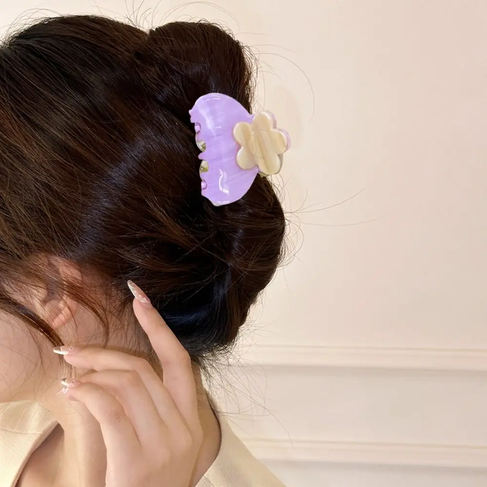 

Elegant Acetic Acid Flower Hair Claw Small Korean Style French Shark Clip Trendy High Ponytail Clip Flower Hair Crab Clip Women