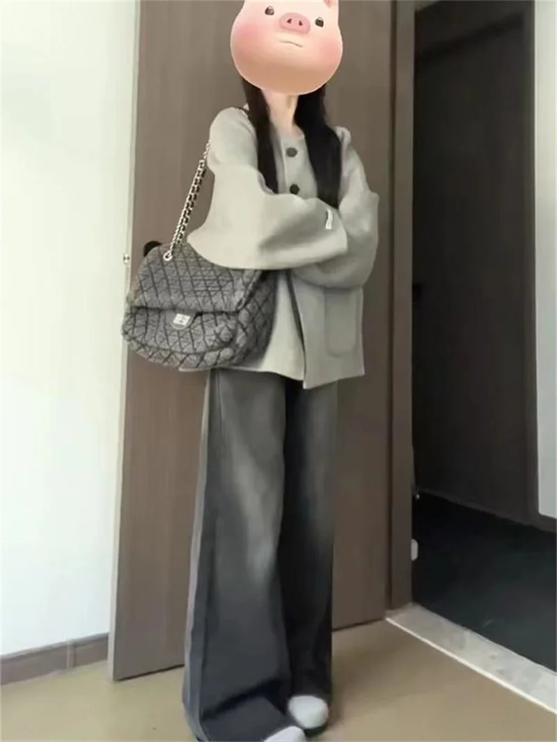 Casaco de lã de design retrô preguiçoso feminino, casaco fino e solto, casaco curto de lã, design versátil, novo P226, outono e inverno