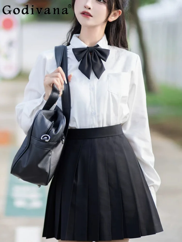 

Summer Sweet Japanese Long Sleeve White Turn-down Collar Jk Shirt Women Versatile Cute Girl Simple Loose Age-reducing Shirts