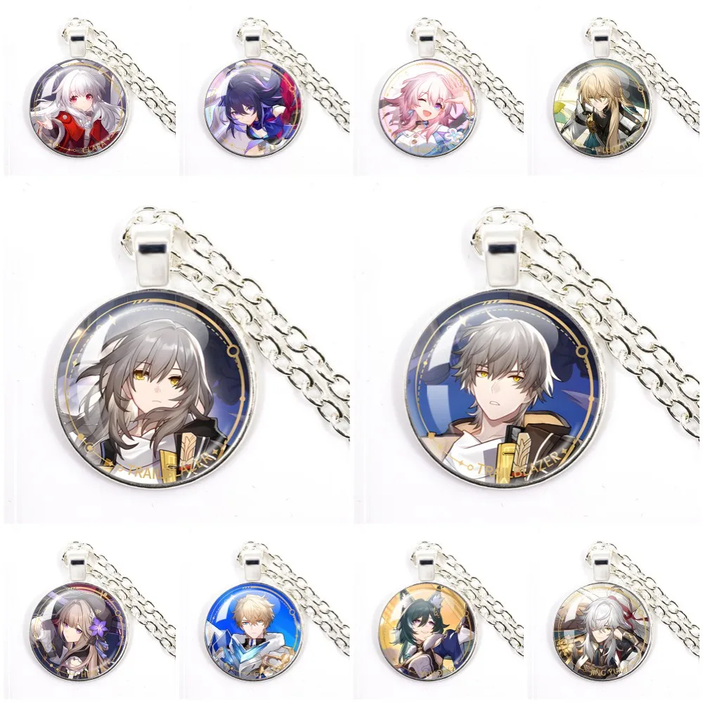 Honkai: Star Rail Cosplay Keychain Cabochon Jingyuan Seele Danheng Figure Necklace Glass Jewelry Christian Jewelry Pendant Gift