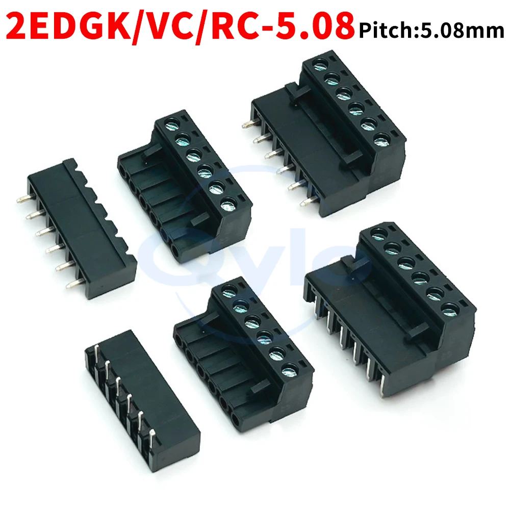 (1 pcs) KF 2EDGK 2EDGVC 2EDGRC - 5.08mm plug-in PCB terminal blocks 15EDGK/VC/RC straight pins bent pins black 2EDG 5.08