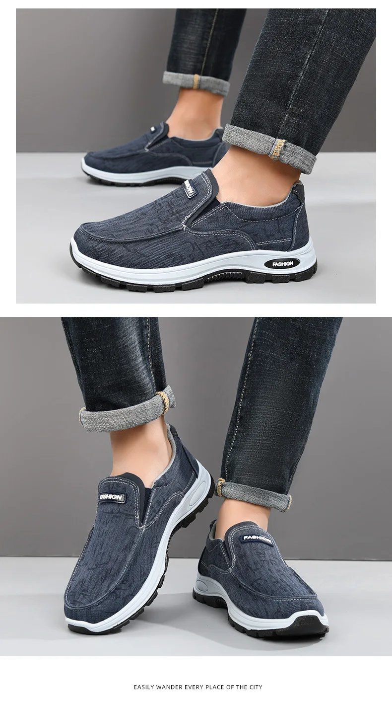 Herren-Schuhe aus Stoff, zum Hineinschlüpfen, atmungsaktive Canvas-Slipper, mit dicker, rutschfester Sohle, bequeme Freizeitschuhe für den täglichen Gebrauch, für Arbeit und Outdoor-Aktivitäten. – Detail 10