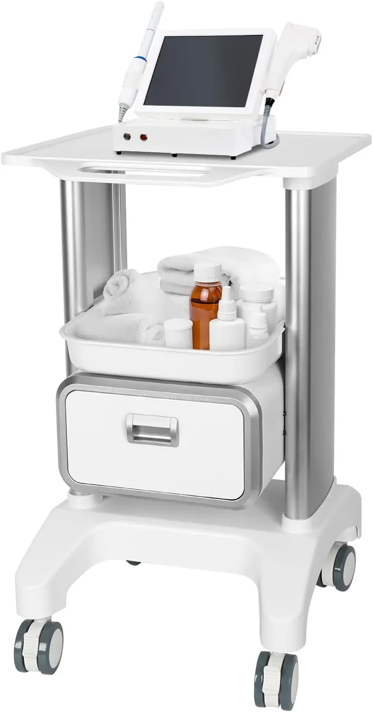 Medical Trolley Cart Mobile Ultrasound Cart 2-Tier 130Lbs Dental Trolley | Utility Carts with 4 Silent Wheels Tray, Rolling Medi