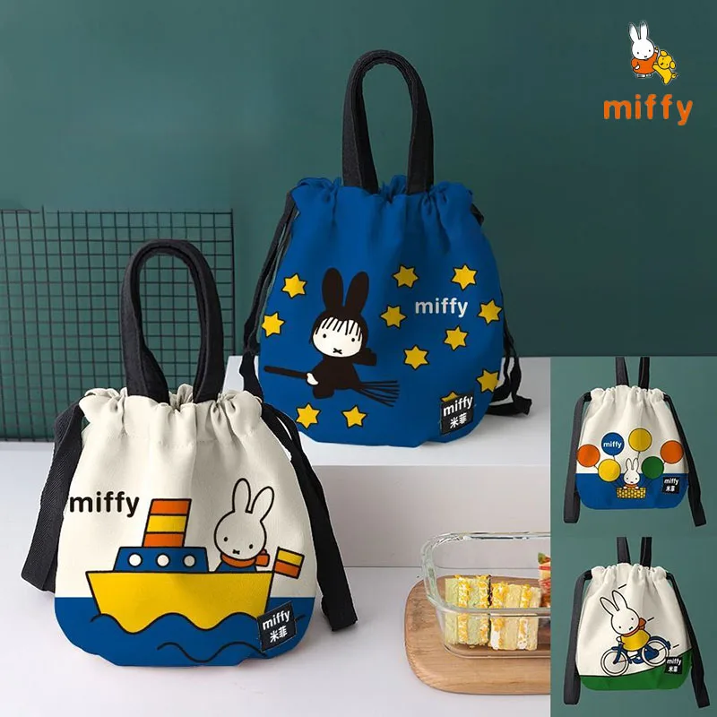 

Kawaii Miffy Drawstring Bag Creative Cartoon Portable Handbag Dopamine Multi Functional Cute Canvas Lunch Bags Girl Perfect Gift