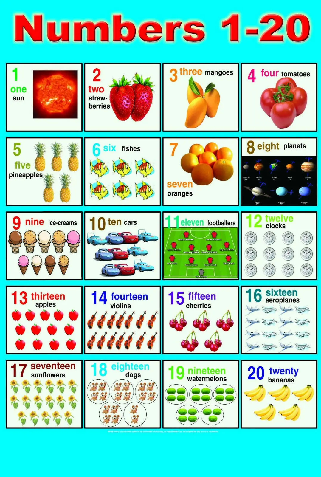 

educational NUMBER (1-20) square, Art print Silk poster, Home Wall Decor