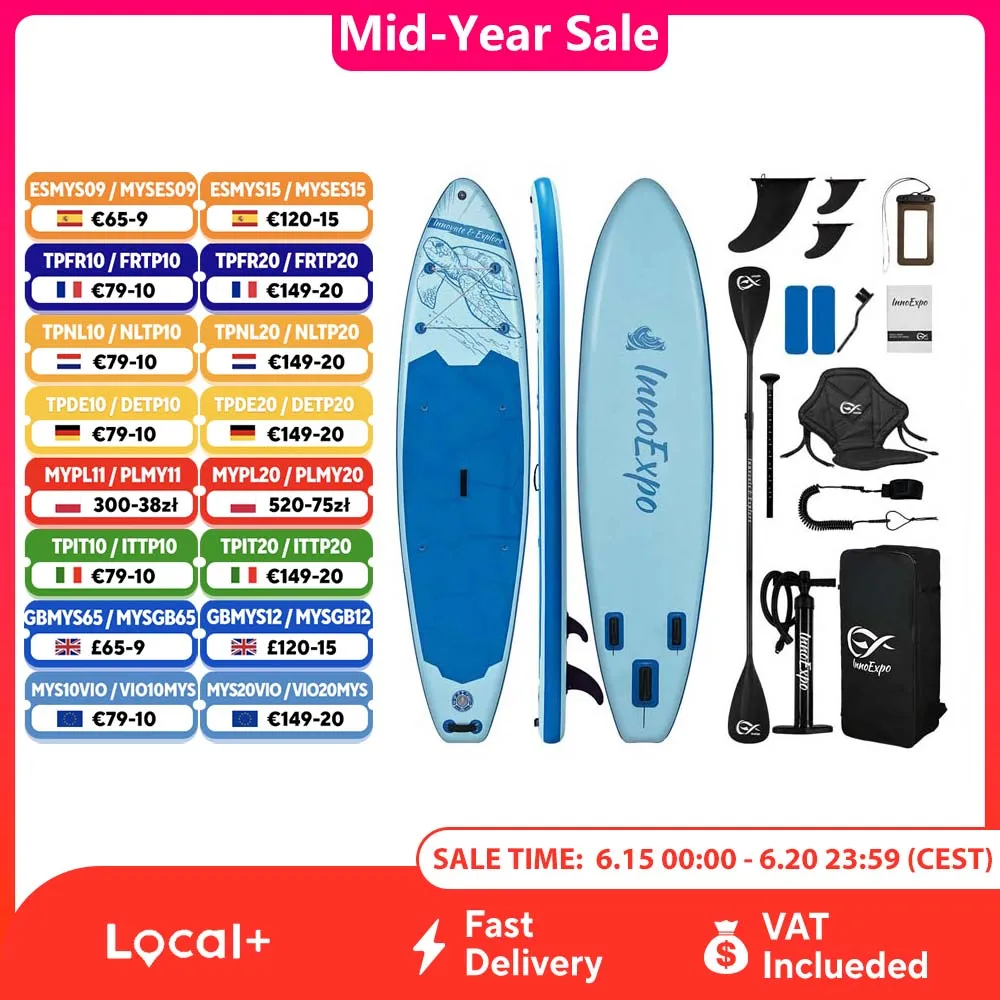 Tavola da Stand Up Paddle Gonfiabile InnoExpo con Accessori, Tavola da Surf SUP Antiscivolo per Sport Acquatici