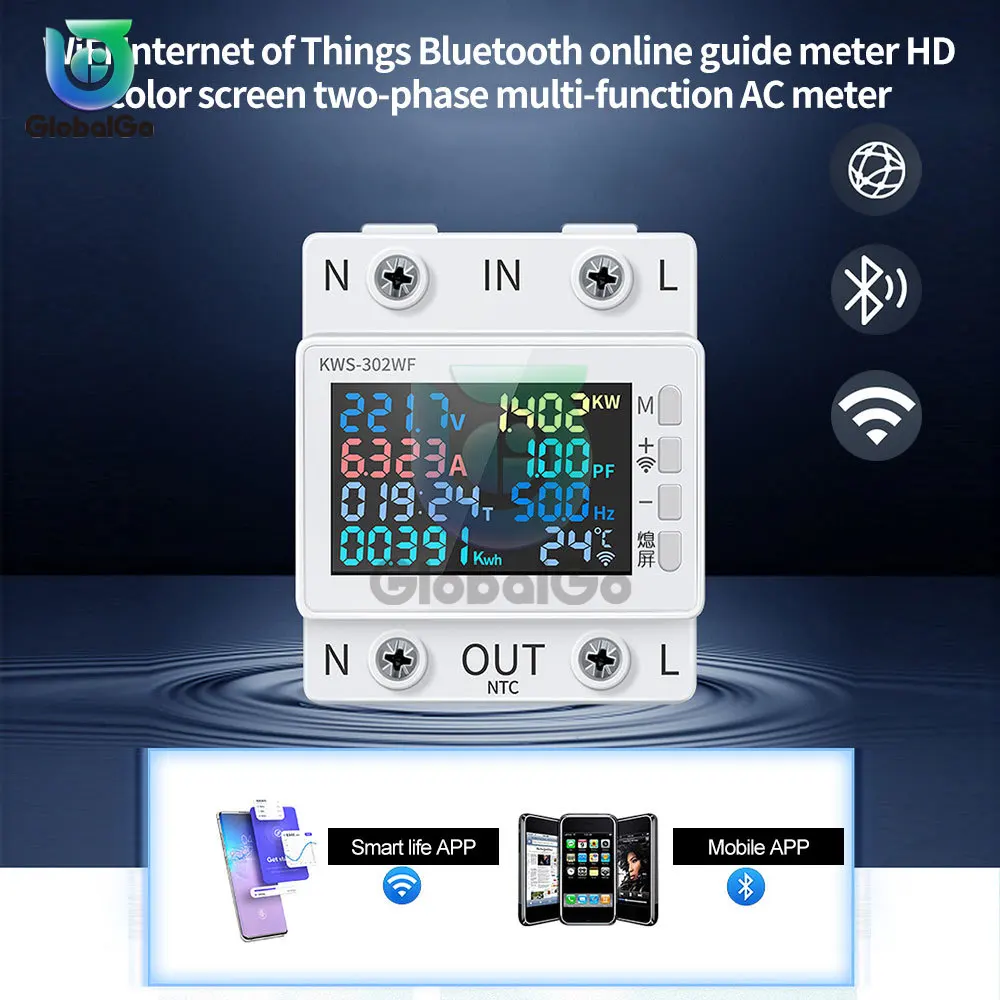 AC170-300V WIFI Din Rail Smart Digital Energy Meter Tester Electricity Usage Monitor Power Voltmeter Voltage Amps Watt Kwh Meter