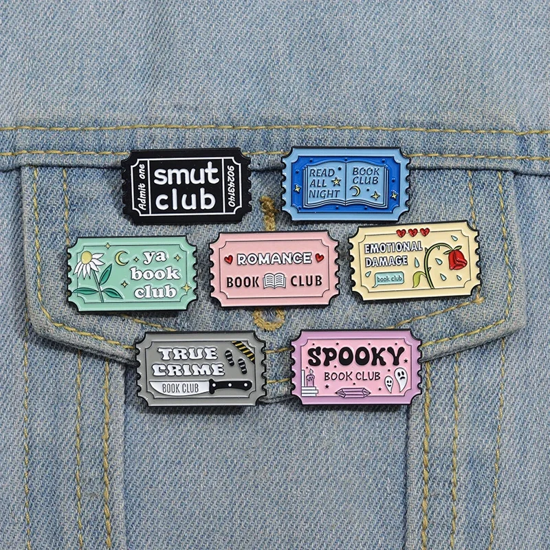 7pcs/set Bookmark Enamel Pin Spooky Book Club Cartoon Brooches Cute Cartoon Creative Lapel Badge Backpack Jewelry Gift Wholesale