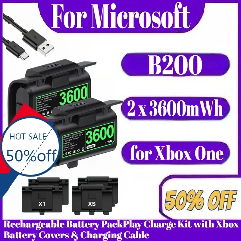 

B200 2 x 3600mWh for Xbox One/Series X/S Rechargeable Battery PackPlay Charge Kit with Xbox Battery Covers & Charging Cable