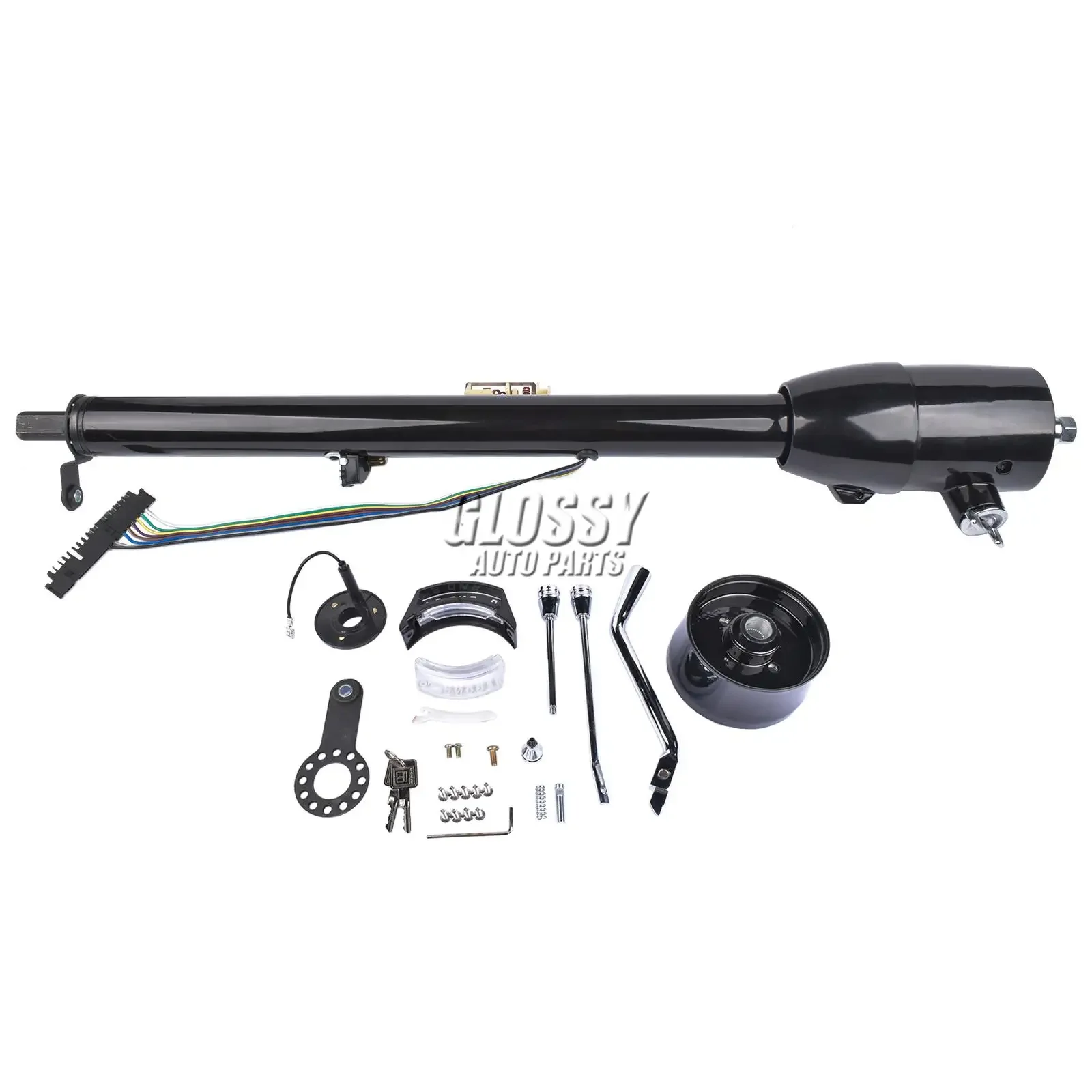 AP03 R91004BK-32" 32" Automatic Floor Shift Tilt For Steering Column w/ Key + 9 Hole Wheels Adapter Black