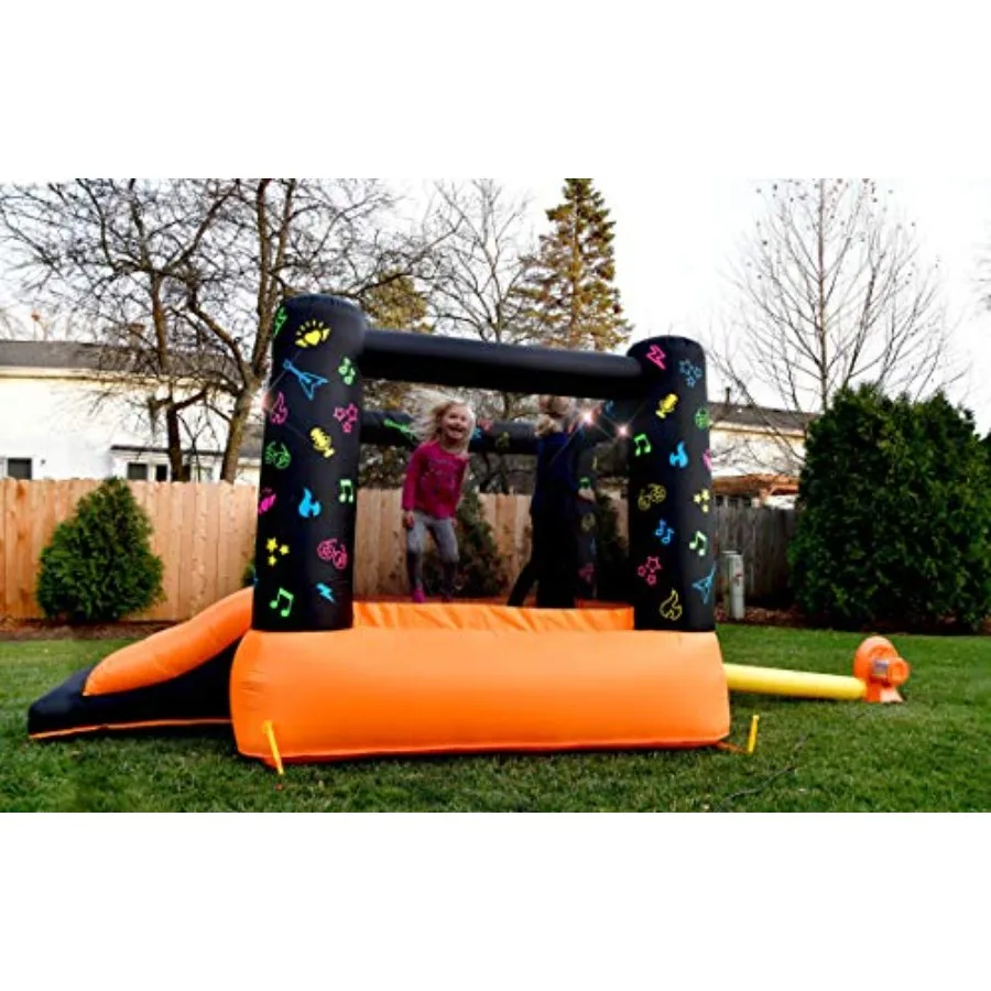 Kidz Rock Bounce House with Lights and Sound Interaction Inflatable Bouncer 9 ft L x 7 ft W x 5.5 ft H Music and Lights for Pla