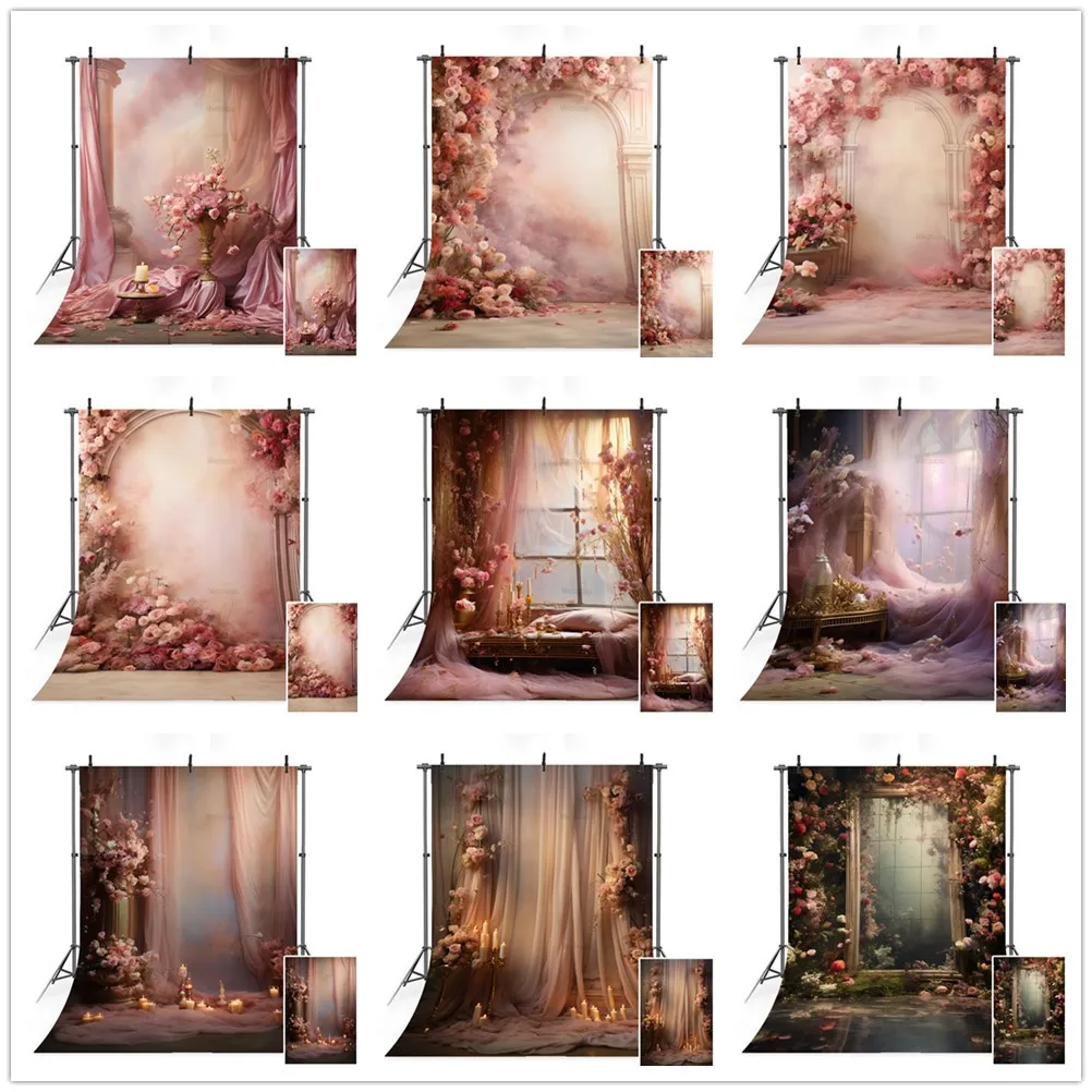 Retro Oil Painting Flowers Photography Backdrops Abstract Texture Wedding Floral Painting Customized Newborn Baby Portrait