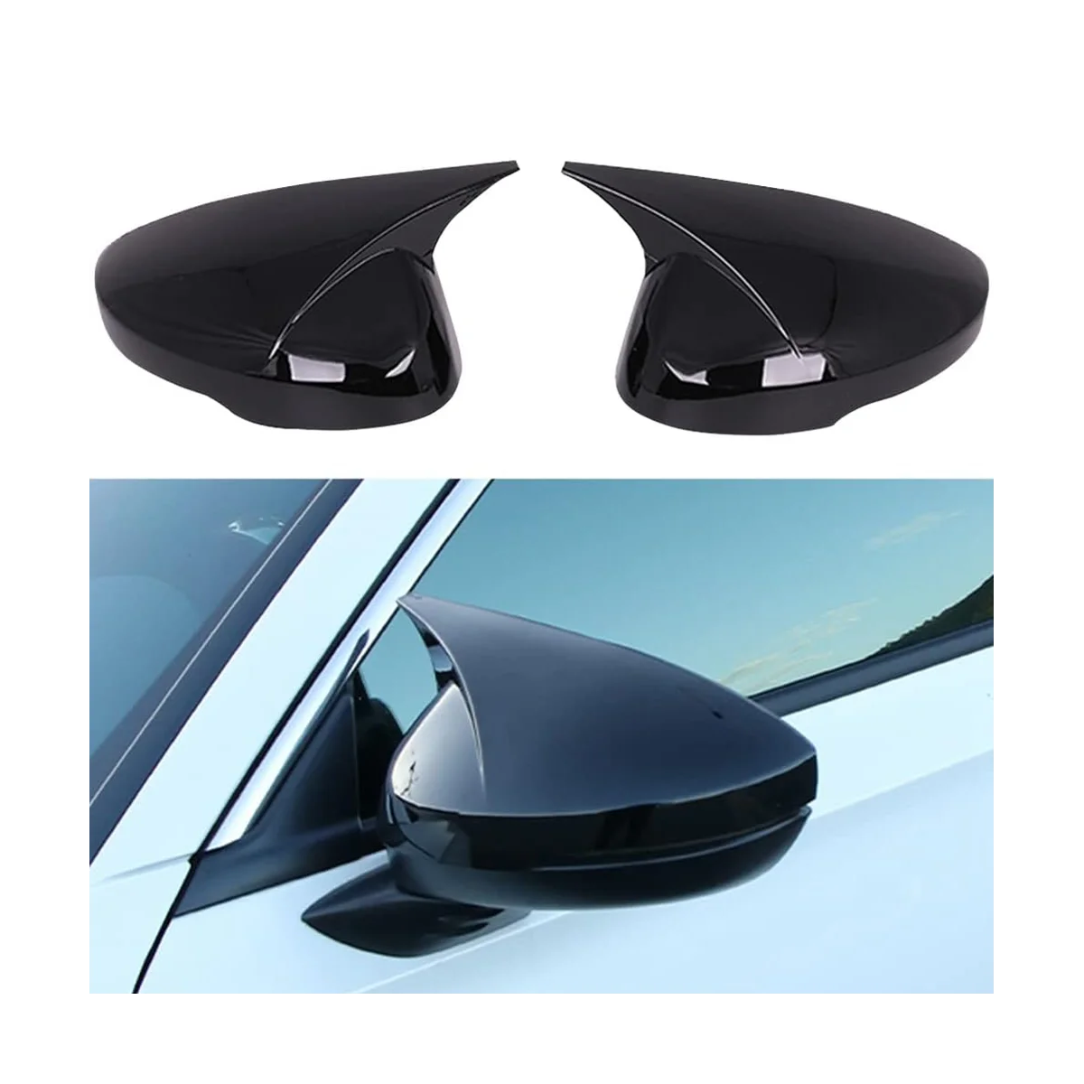 Horn Side Mirror Cover Trim Rearview Mirror Cover Decorative for Honda Civic 2022 2023 11Th Gen, ABS Black