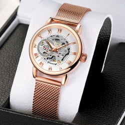 Mode montre femme forsining Damen uhr Roségold Edelstahl gehäuse Skelett Damen mechanische Hand Wind Damen Handgelenk