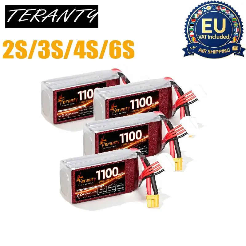 1PCS 1100mAh LiPo Battery 2S 3S 4S 6S 7.4V 11.1V 14.8V 22.2V High Discharge RC Battery for 2~5Inch FPV TinyWhoop Cinewhoop