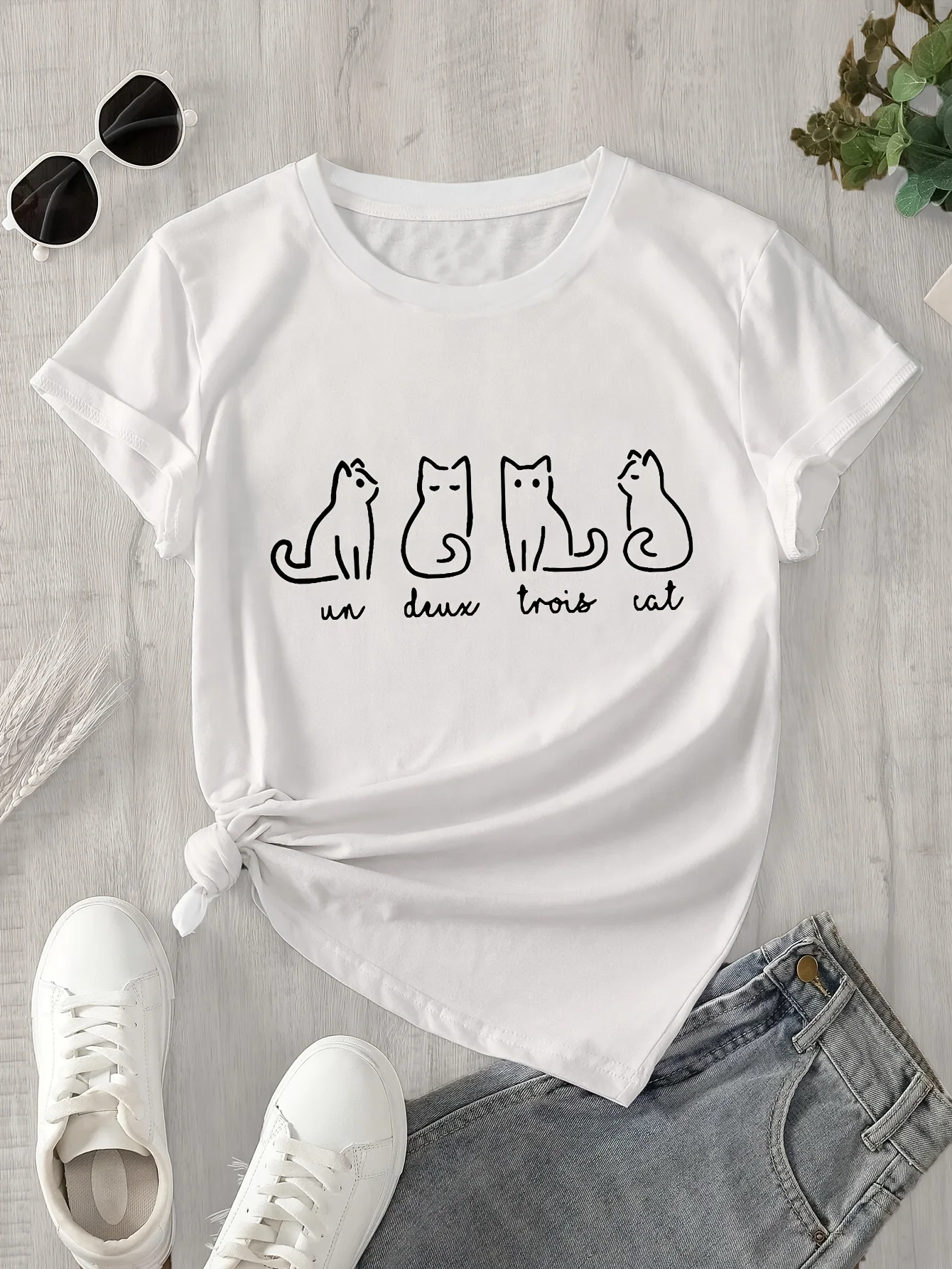 Latest Plus Size Women's T-shirt Four Cats Print Short Sleeve Loose Women's T-Shirt  Kawaii Harajuku Women Clothes