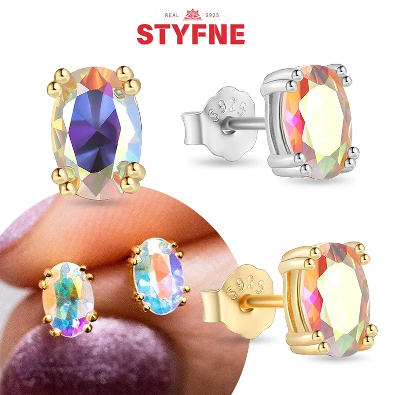 

Silver 925 Earrings Colorful Classic Stud Earrings Crystal Double Choice Gold & Silver Original Earrings Jewelry Gifts for Women