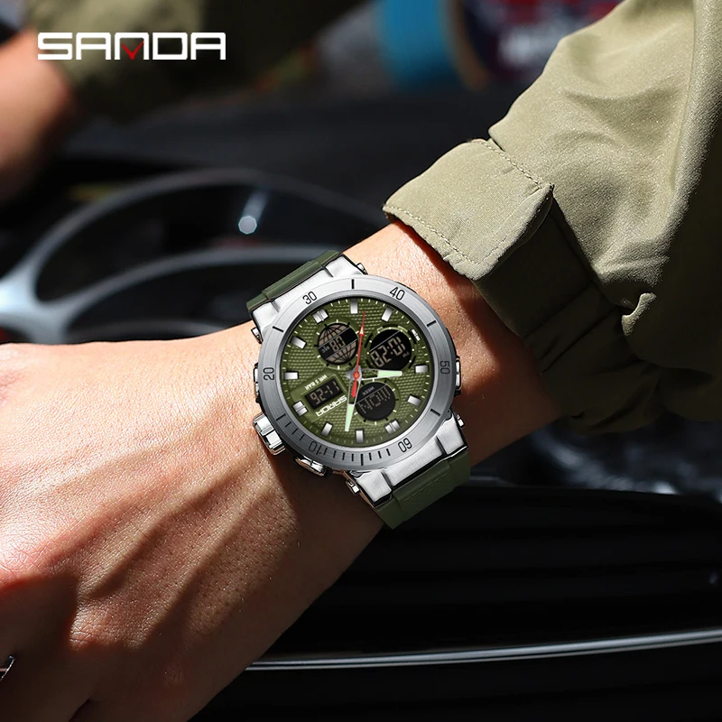 SANDA 6191 2024 กีฬานาฬิกาผู้ชายหรูหรากันน้ําChronographนาฬิกาข้อมือควอตซ์ดิจิตอลวันที่และสัปดาห์นาฬิกาRelogio ...