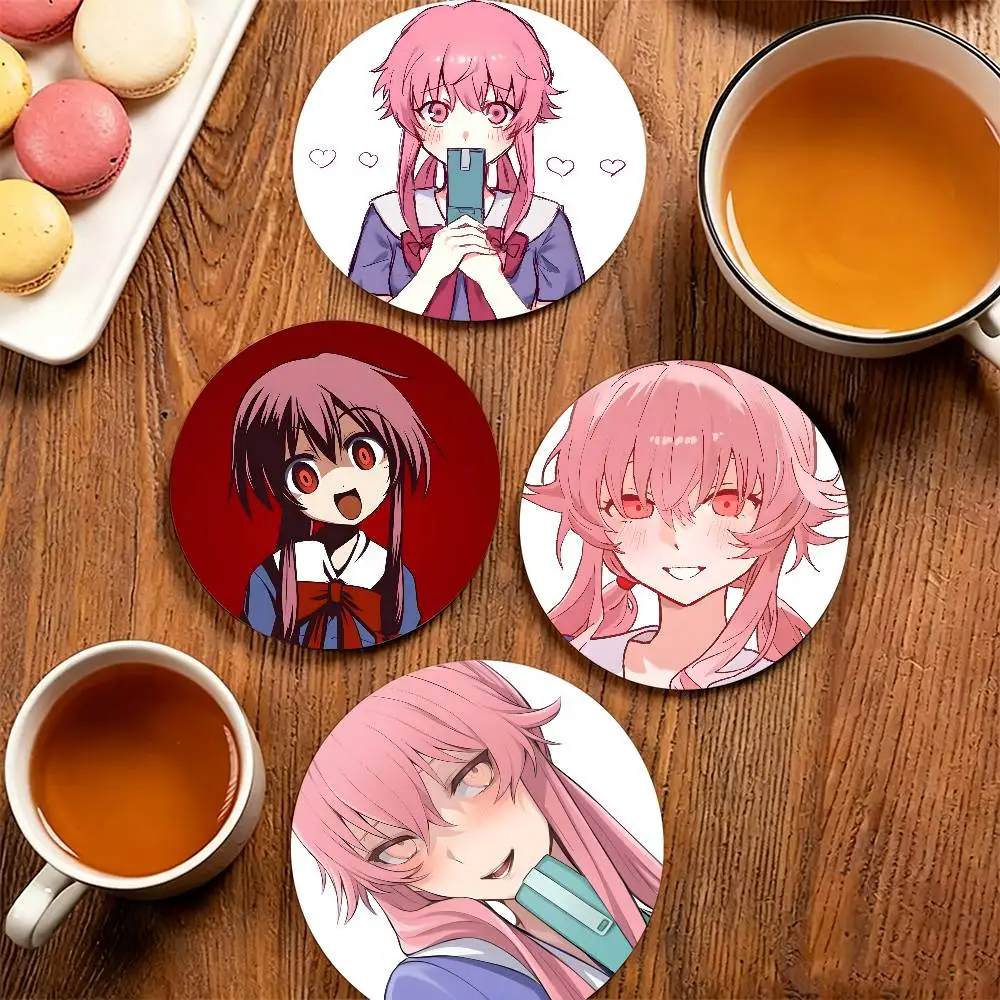Yuno Gasai F-Future Diary Round Wooden Coaster Decorative Coffee Cup for Use in Coffee Shops Bars