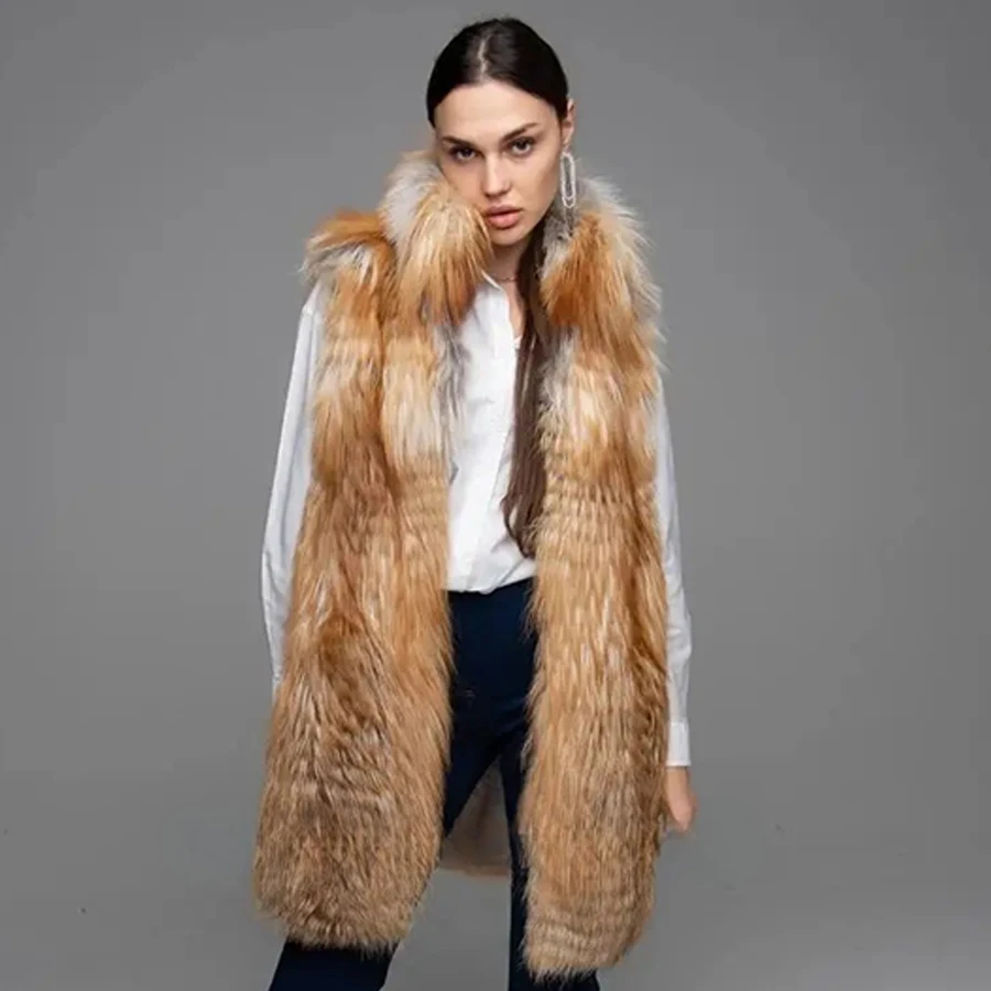 

Natural Fox Fur Vest Women Fur Coat Long Real Fur Vest With Stand Collar Winter Clothes For Women Trending High Quality