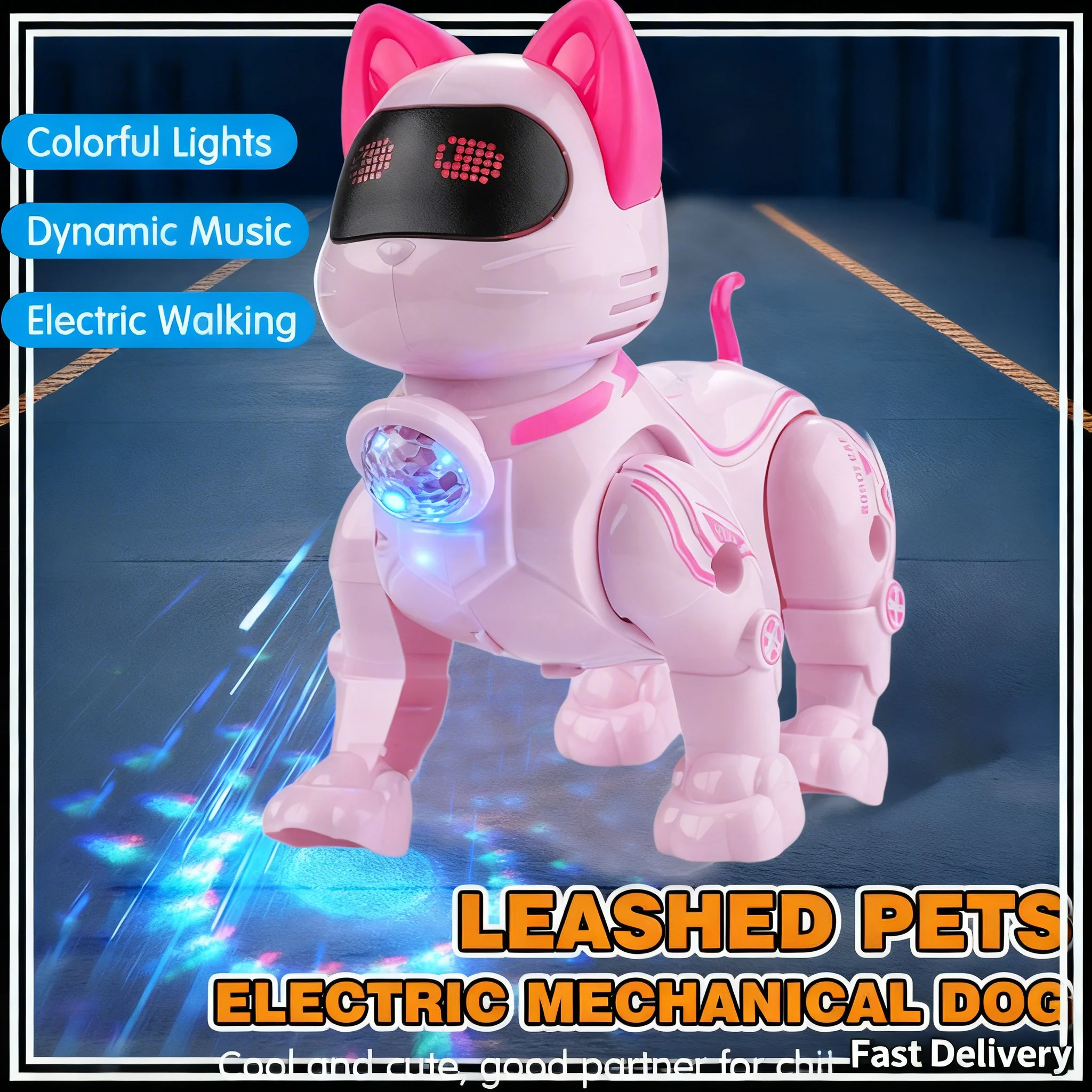 2026 Electric Robot Cat Toy Walking Singing Interactive Pet Toy with Leash Pink Machine Toy Birthday Gift for Kids Boys Girls