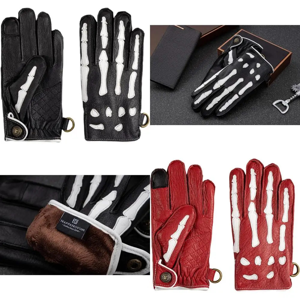 قفازات رجالية من جلد الأيل للدراجات النارية مع تصميم هيكل عظمي غير قابل للانزلاق لركوب الشتاء وراحة ركوب الدراجات #1