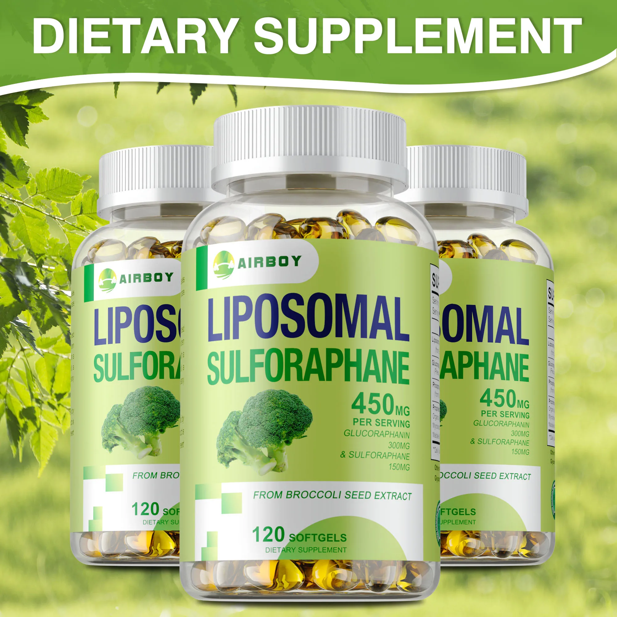 

Liposomal Sulforaphane 450mg - Antioxidant, Liver Health, Supports Skin, Eye and Heart Health, Reduce Anxiety, Immunity Boosting