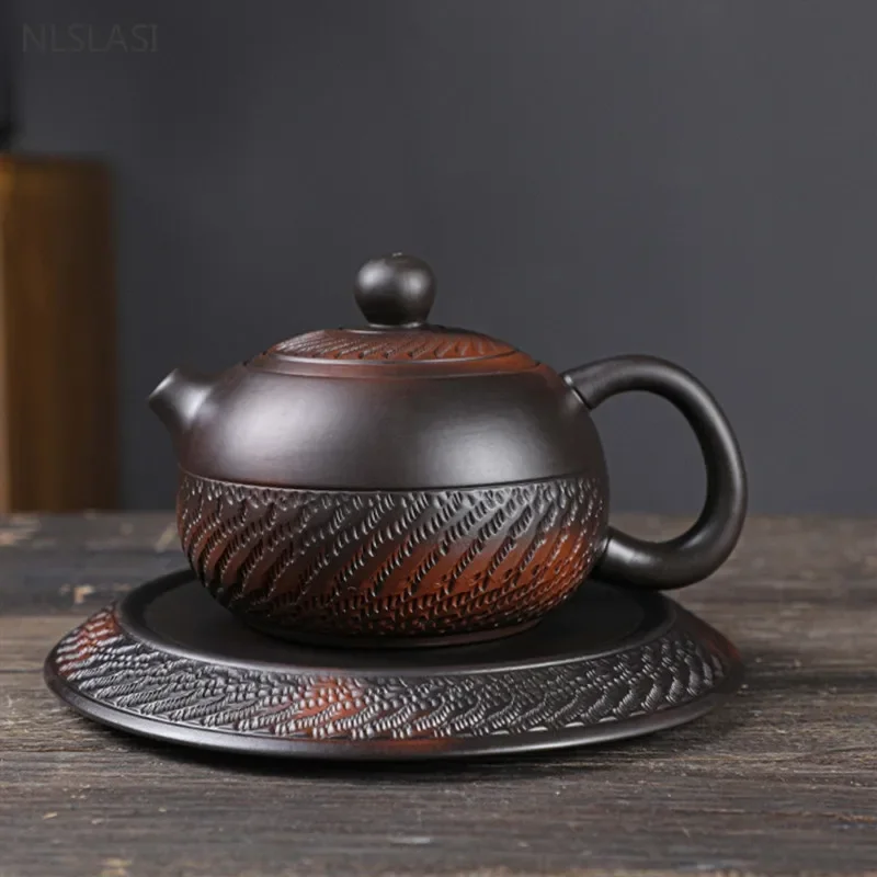 

Purple Pottery Teapot Hand-embossed Imitation Purple Clay Tea Pot Chinese Tea Set Supplies Customized Ball Hole Filter Kettle