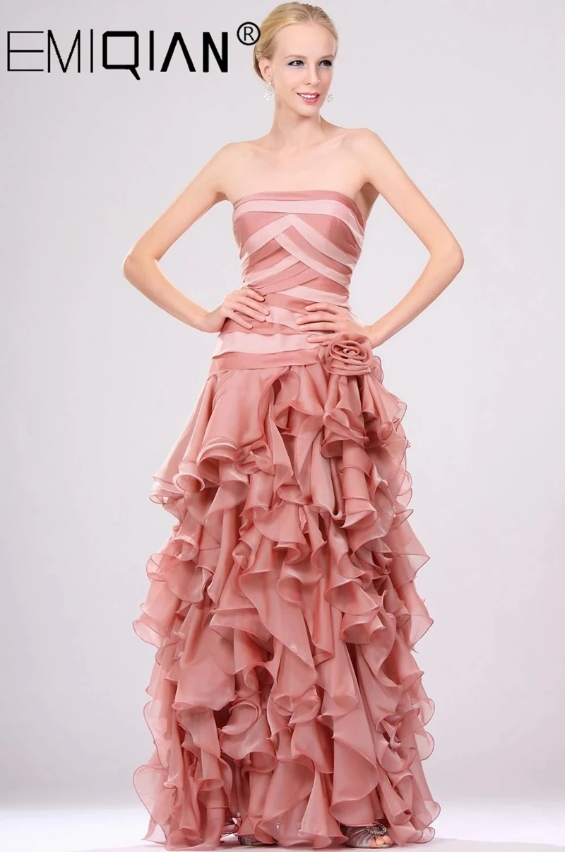 Amazing Strapless Straight Neckline Ruffled Evening Dress