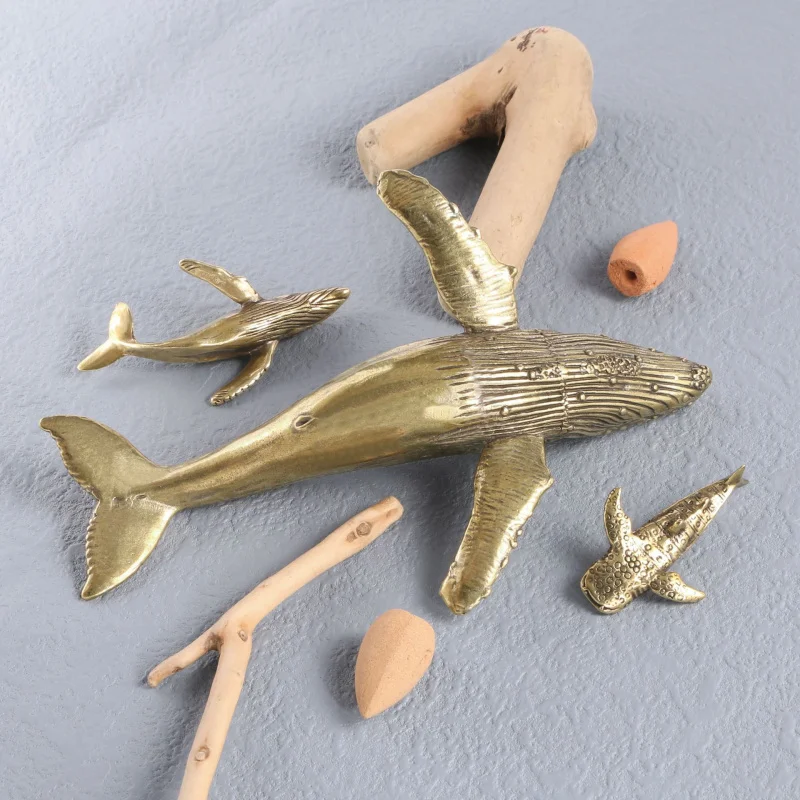 Ocean Humpback Whale Brass Ornament Antique Style Tea Pet Desktop Decoration Copper Craft