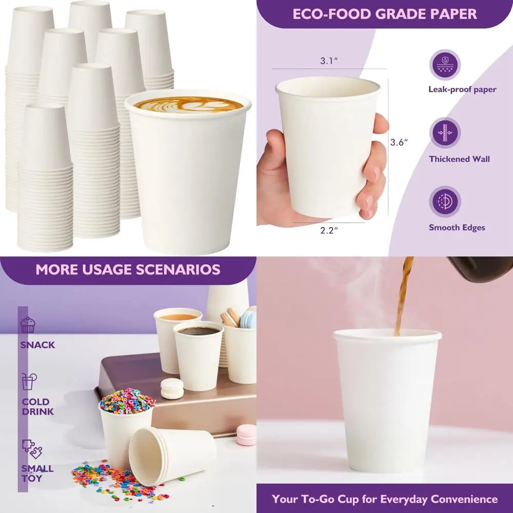 

Одноразовые стаканчики из белой бумаги на 8 унций — упаковка 1000 штук для горячих напитков, чая, какао и воды.