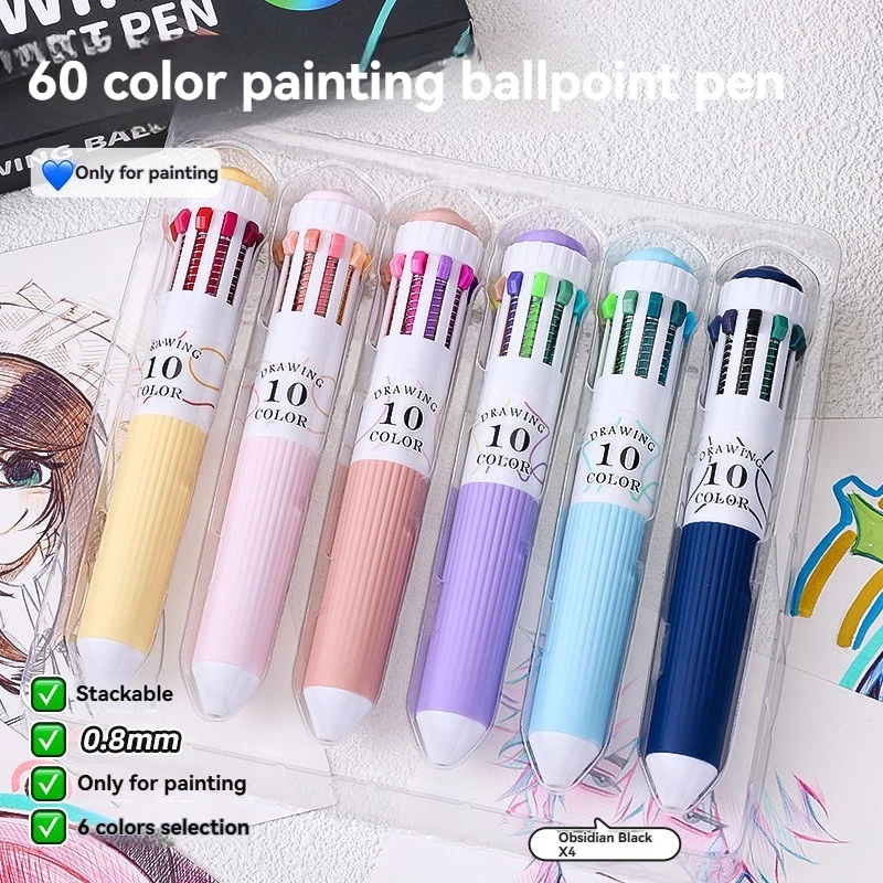 6PC Ten Color Ballpoint Pen Set with High Beauty Cartoon Student Markings Key Hand Account Drawing Ballpoint Pen Hand Account image 4