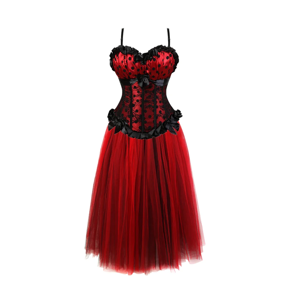 Corset Dresses for Women Sexy Overbust Gothic Clothes Lace Strap  Corsets with Long Dancing Skirts Burlesque Costume Plus Size