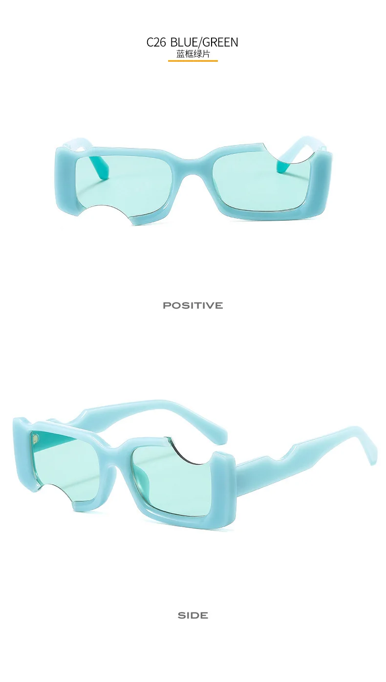 Hip Hop Quadratische Sonnenbrille Frauen Männer Off Notch Loch Design Weiße Sonnenbrille Blau Damen Vintage Brillen UV Schutz – Detail 12