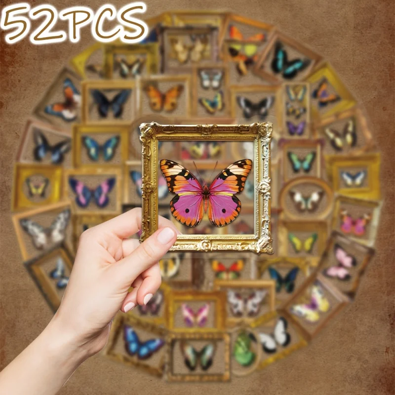 52pcs butterfly specimen themed Transparent stickers for New Year gift party decor Back to school laptop cellphone case