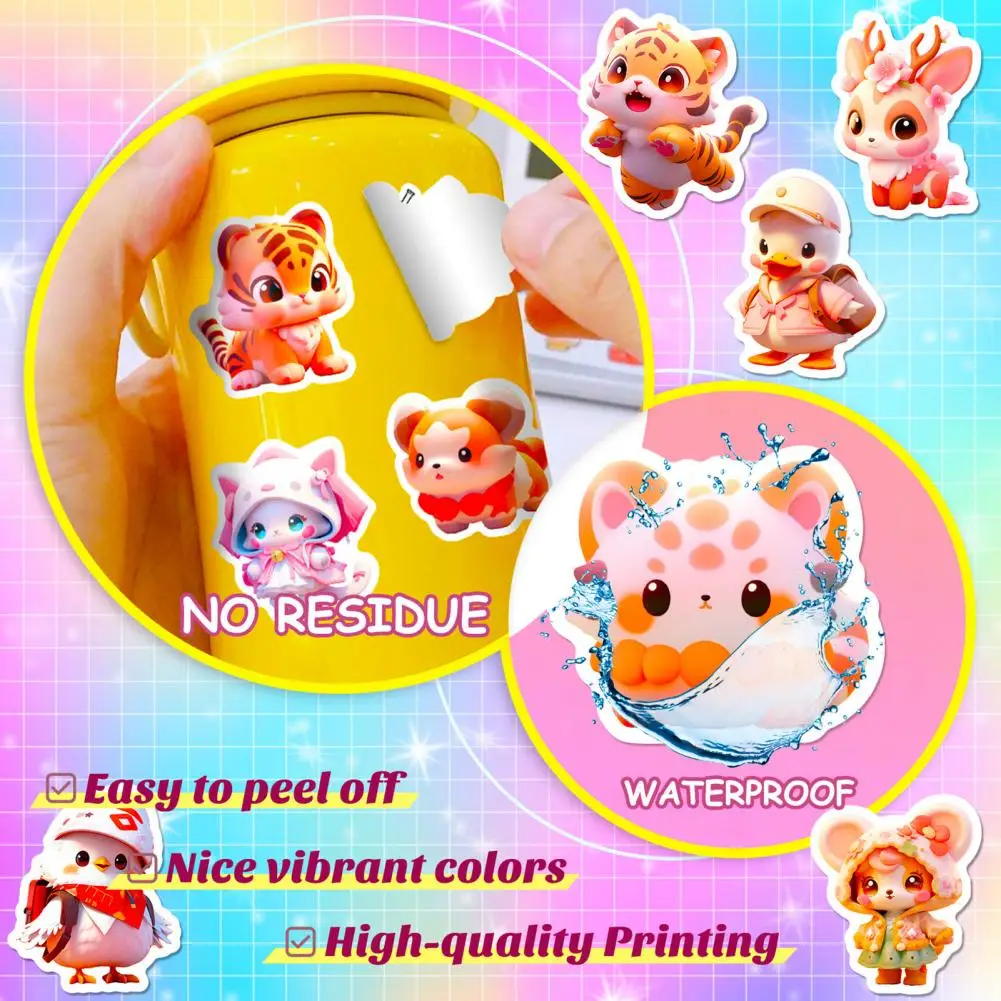 สติกเกอร์น่ารัก50ชิ้นสติกเกอร์น่ารักมีกาวในตัวสติ๊กเกอร์กันน้ำสำหรับแล็ปท็อปสมุดสเกตบอร์ดถอดออกได้ง่าย