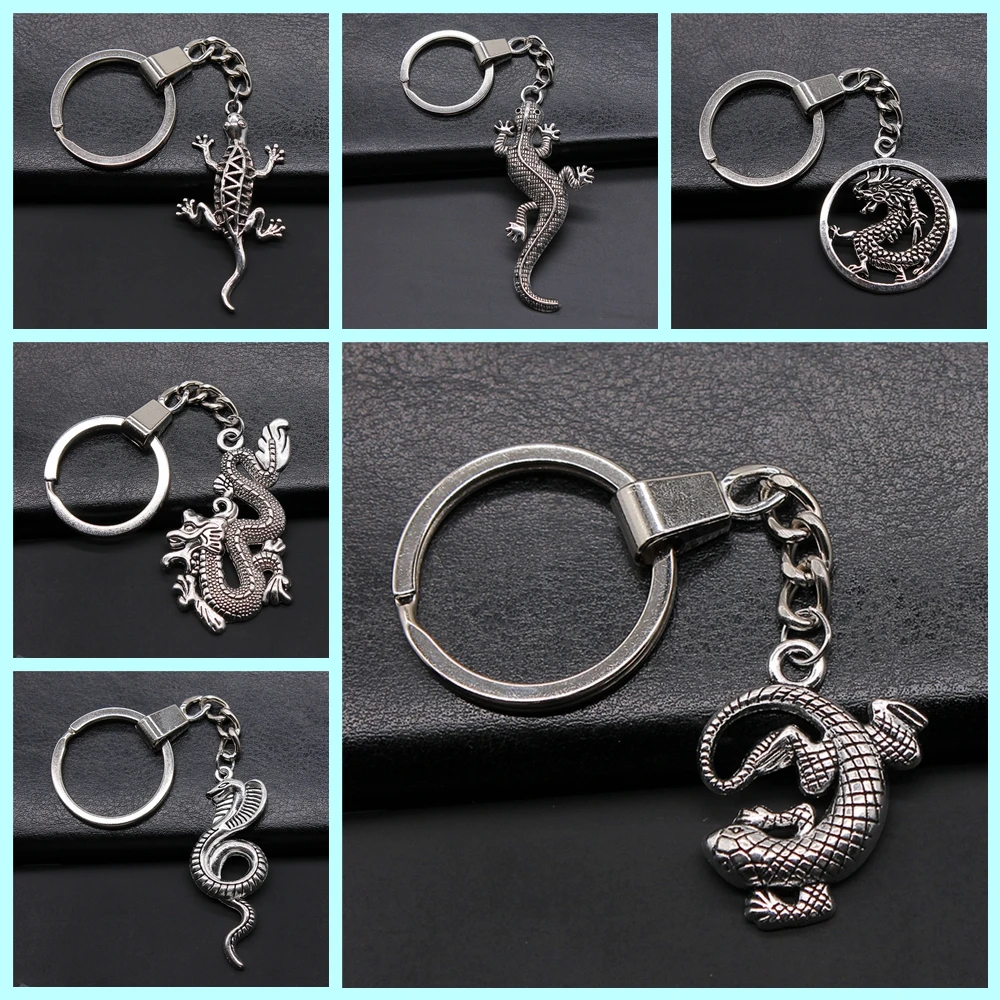 New Fashion Keychain Animal Dragon Gecko Lizard Dinosaur Snake Pendants DIY Car Key Chain Ring Holder Souvenir For Gift