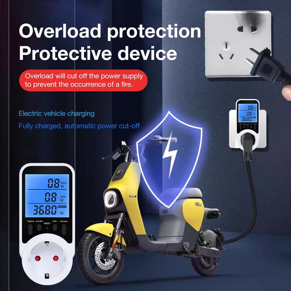 استهلاك الجهد الرقمي مقياس الطاقة واط التيار المتناوب محلل الكهرباء رصد مقياس الطاقة شاشات منفذ مقبس الكهرباء
