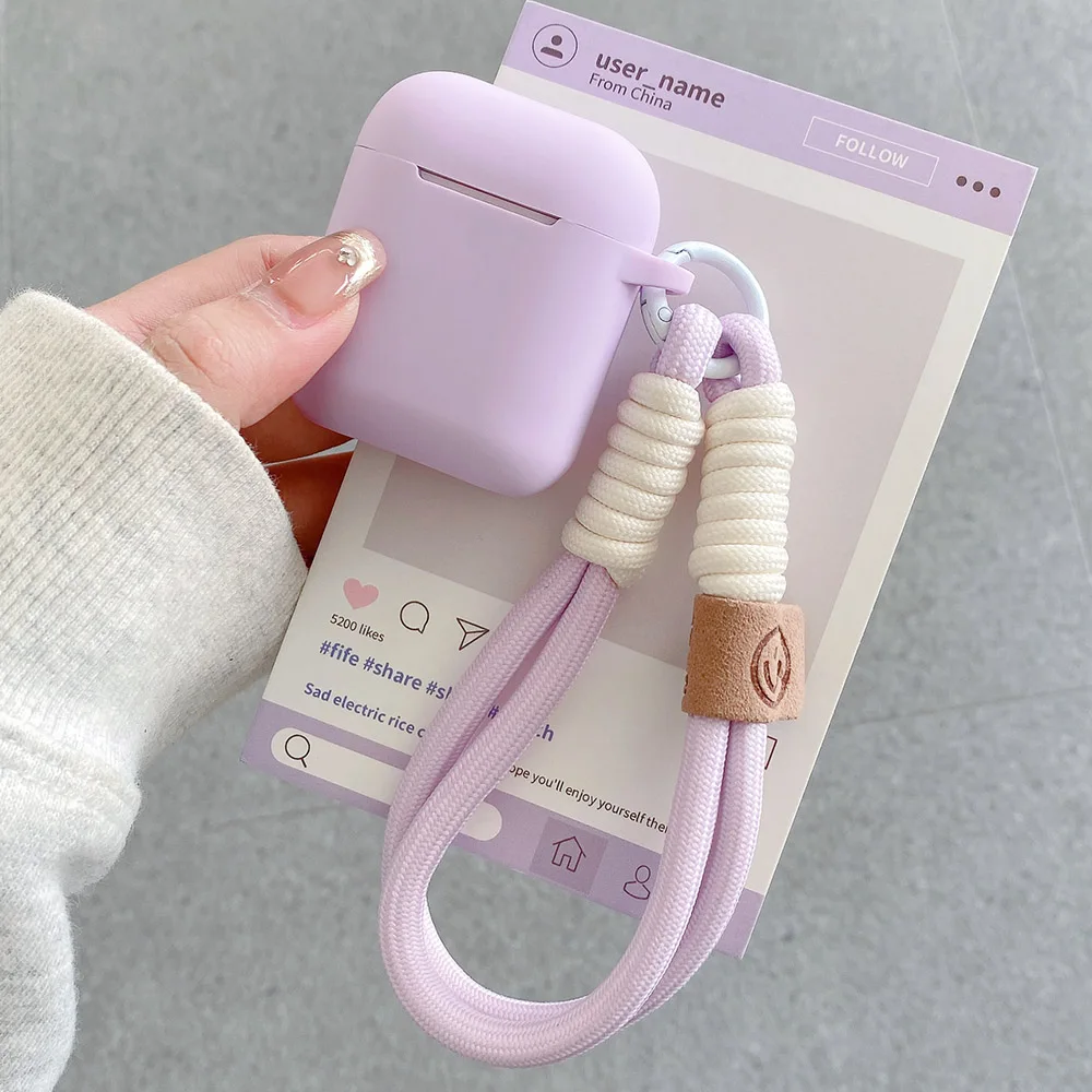 Lavender Purple Matte Silicone Joined Earphone Case for AirPods Pro 2 with Anti Loss Rope for AirPods 1 2 3 4 Soft Funda Cover - view 4