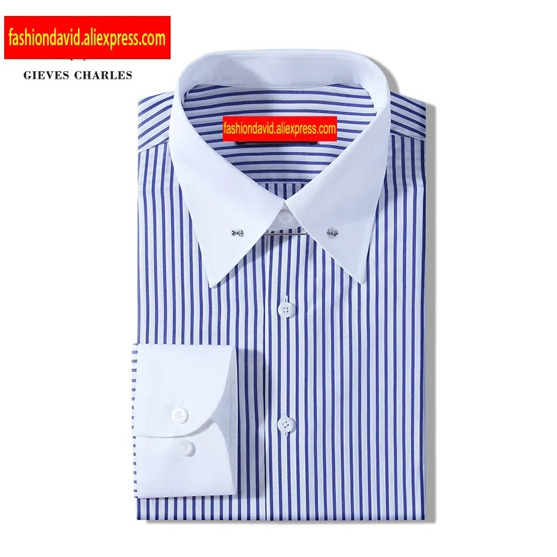 

Custom Tailor Made Men's Bespoke Shirts Business Formal Wedding Casual Ware Blouse Floral Cotton Dress Designer Navy Stripes