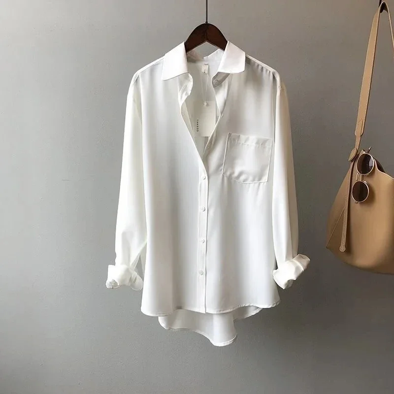 2024 Vintage Blouse Women Spring Autumn Long Sleeve Elegant Shirt Women Korean Style Loose Casual Solid Tops All Match