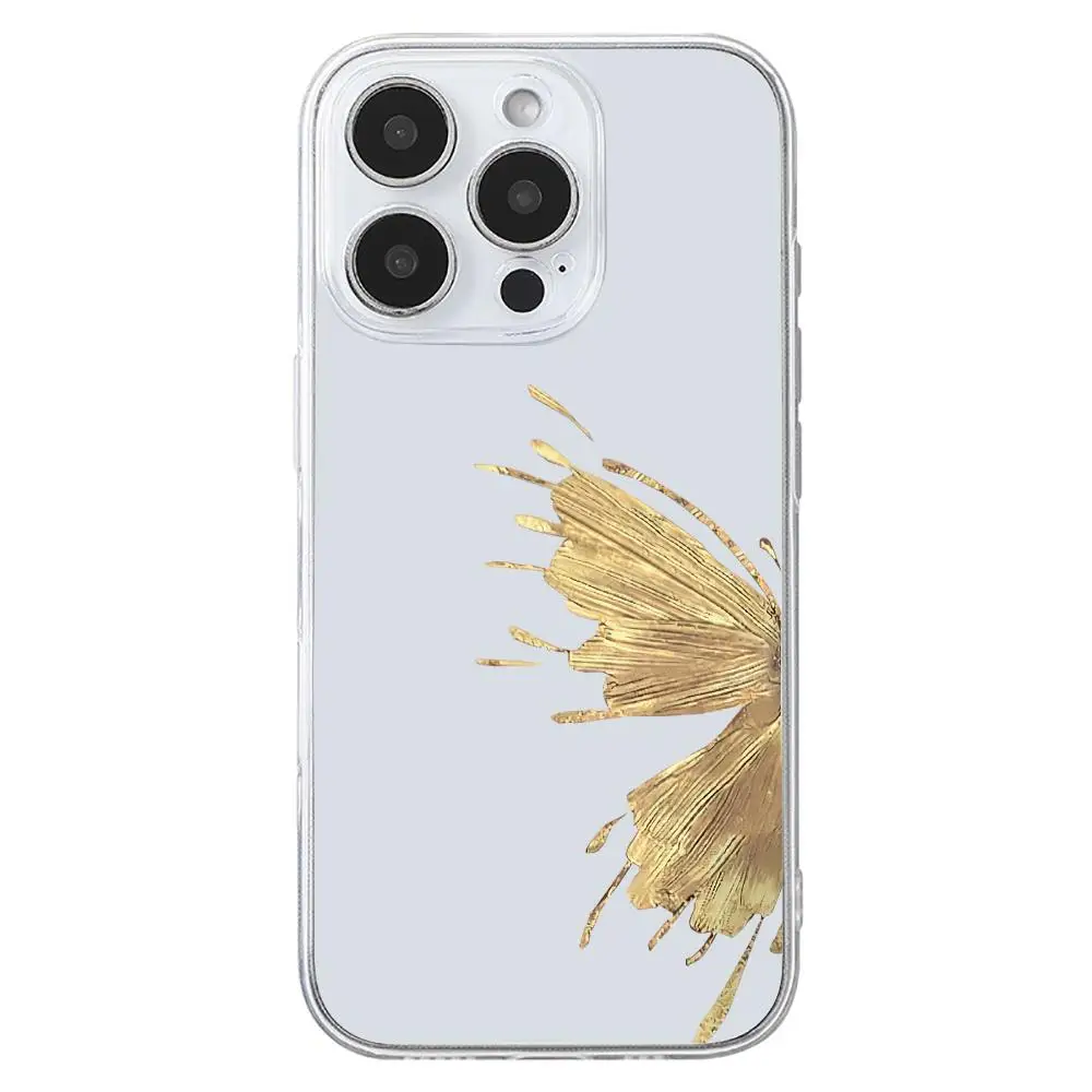 Funda de teléfono con diseño de mariposa dorada adecuada para iPhone 17 16 15 14 13 12 11 Pro/Max/Plus transparente anticaída y a prueba de golpes