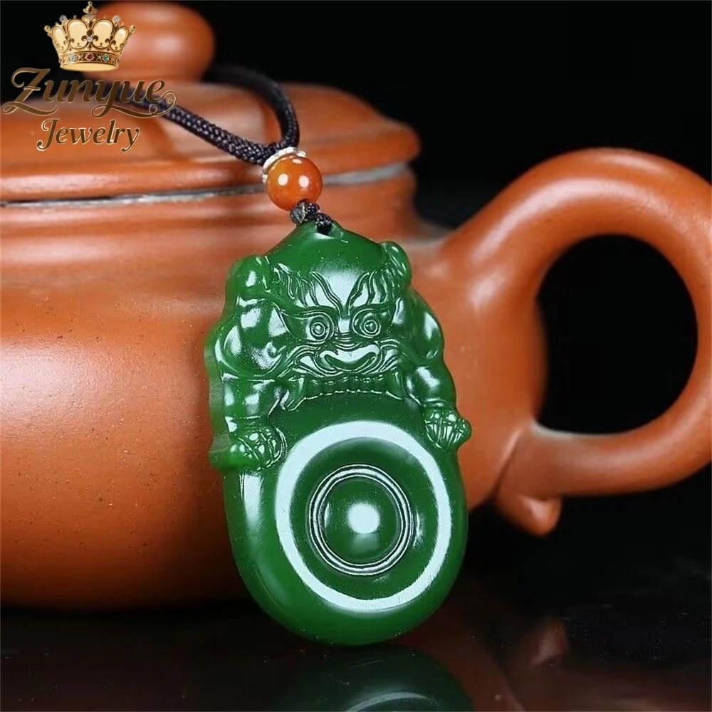 

Natural Hetian Jade Green Jade Lion Dance Peace Pendant Jade Pendant Luxury Quality Jewelry Fashion Jewelry Charms Exquisite