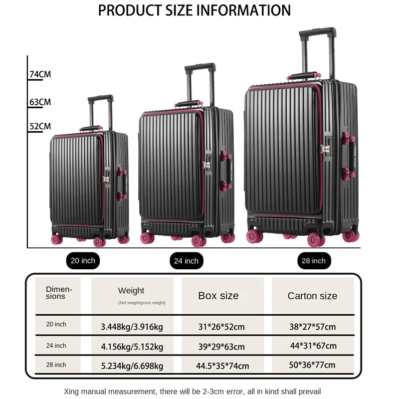 حقيبة أمتعة للكمبيوتر الشخصي بفتحة جانبية للنساء مقاس 20 بوصة حقيبة حمل متعددة الوظائف مقاس 28 بوصة قابلة للتوسيع ذات سعة كبيرة #5