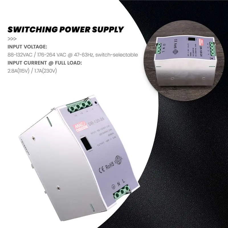 B24B DR-120-24 120W Industrial Grade Rail Power Supply 24V5A Switching Power Supply Rail Mounting Switching Power Supply view 5