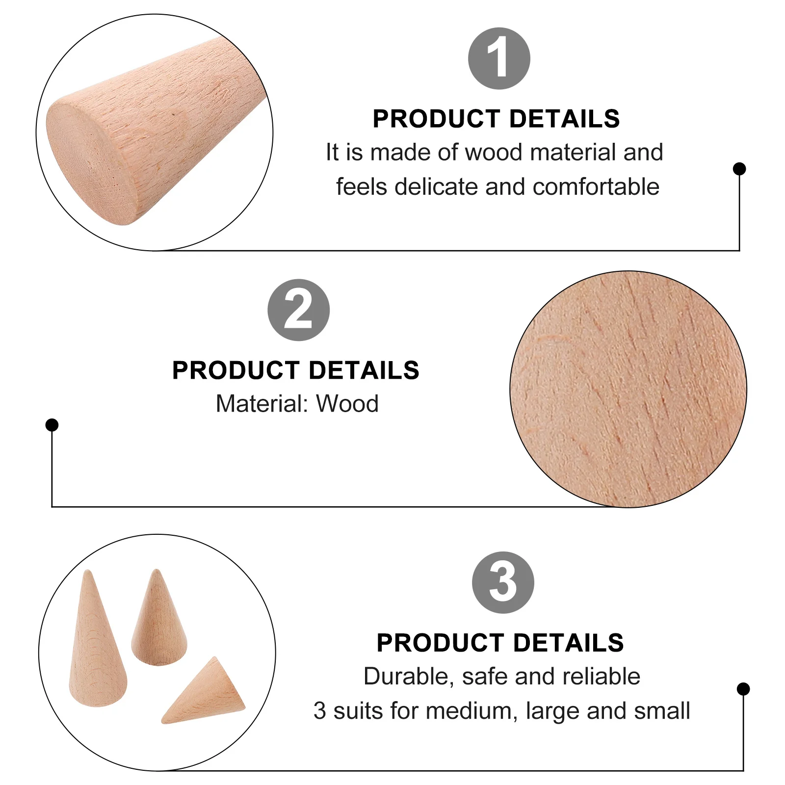 3 قطعة الخشب الصلب مخروط الشكل حلقة عرض موقف تخزين الرف حامل مجوهرات لسطح المكتب متجر عرض الرف