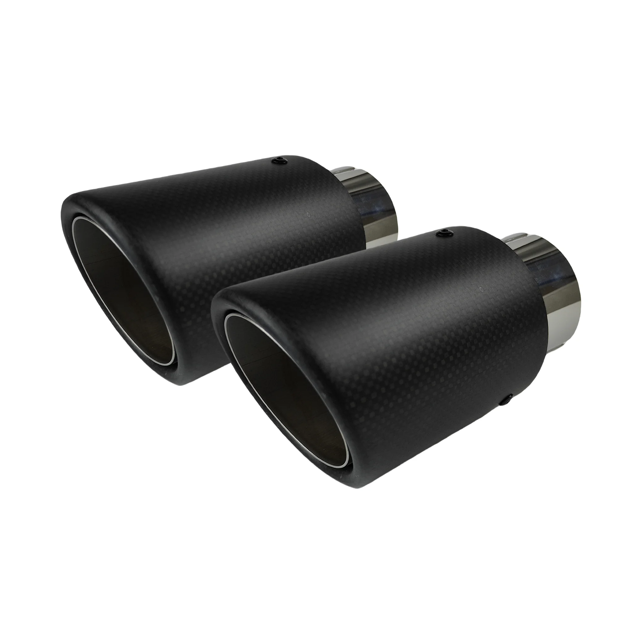 Car Matte Carbon Fiber Muffler Tip Exhaust System Pipe Mufflers Nozzle Universal Crimping Stainless steel Silver