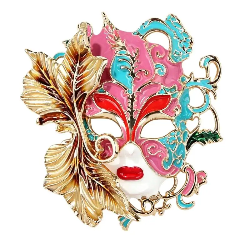 Fashion Enamel Mask Brooches For Women Face Pins Necklace Event Luxury Gifts Party Backpack Decoration Clothes Accessories