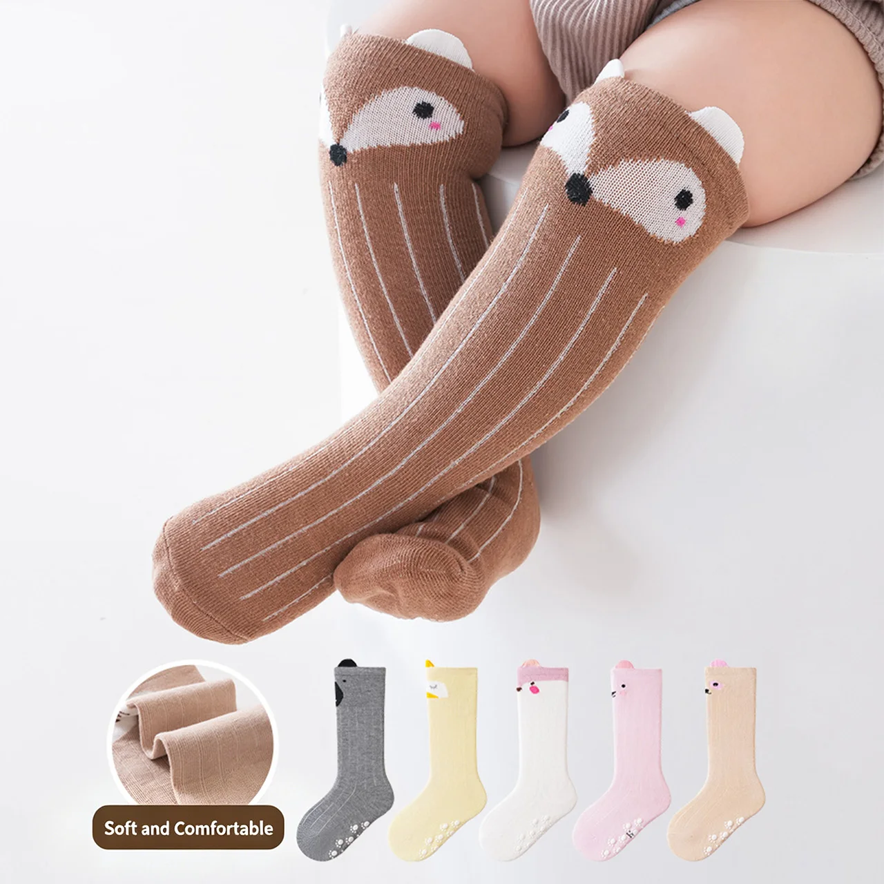Autumn Baby Knee High Socks Cute Cartoon Animals Children Cotton Sock 0-3Year Toddler Long Stockings Anti-slip Children Footwear