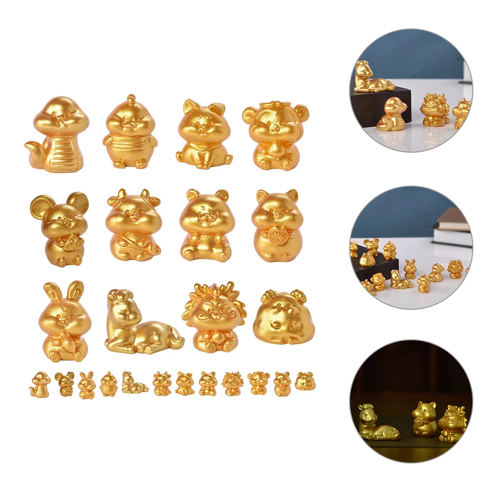 

12 Zodiac Golden Resin naments Miniature Animal Figurines Tabletop Decorations Chinese Zodiac Statues Home Gifts